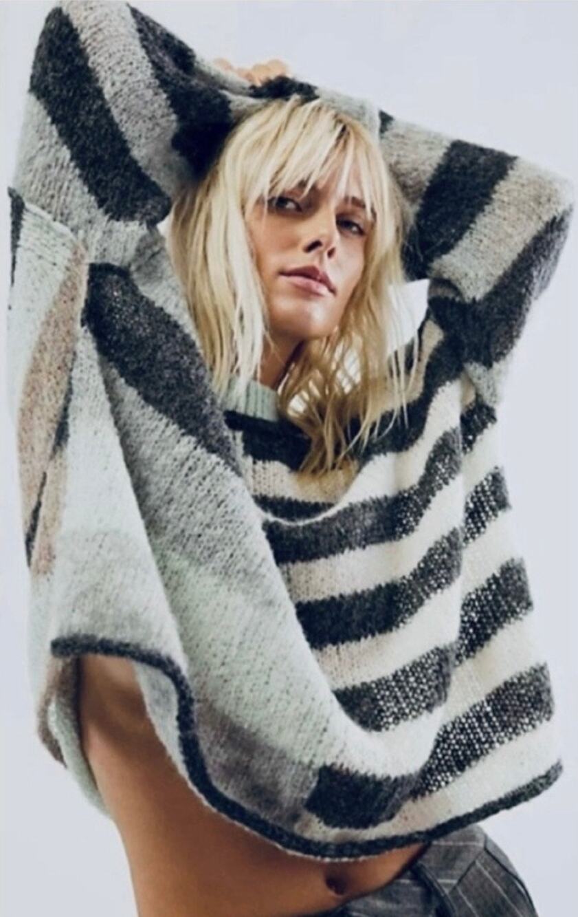 Free People Caravelli Splice Colorblock Oversized Alpaca Knit Sweater Size Small